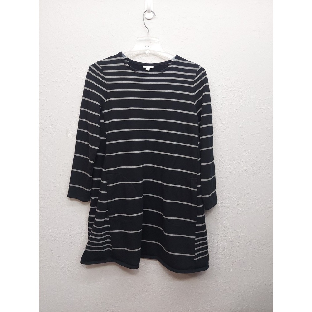 J Jill Sweater Dress Womens Large Black White Striped Pullover Sheath‎ Stretch